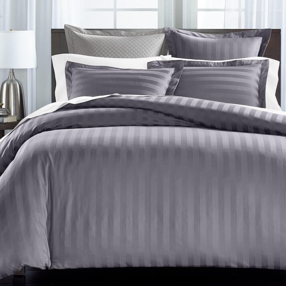 Charter Club Damask Stripe 550 TC Cotton Granite FULL / QUEEN Duvet & 2 …